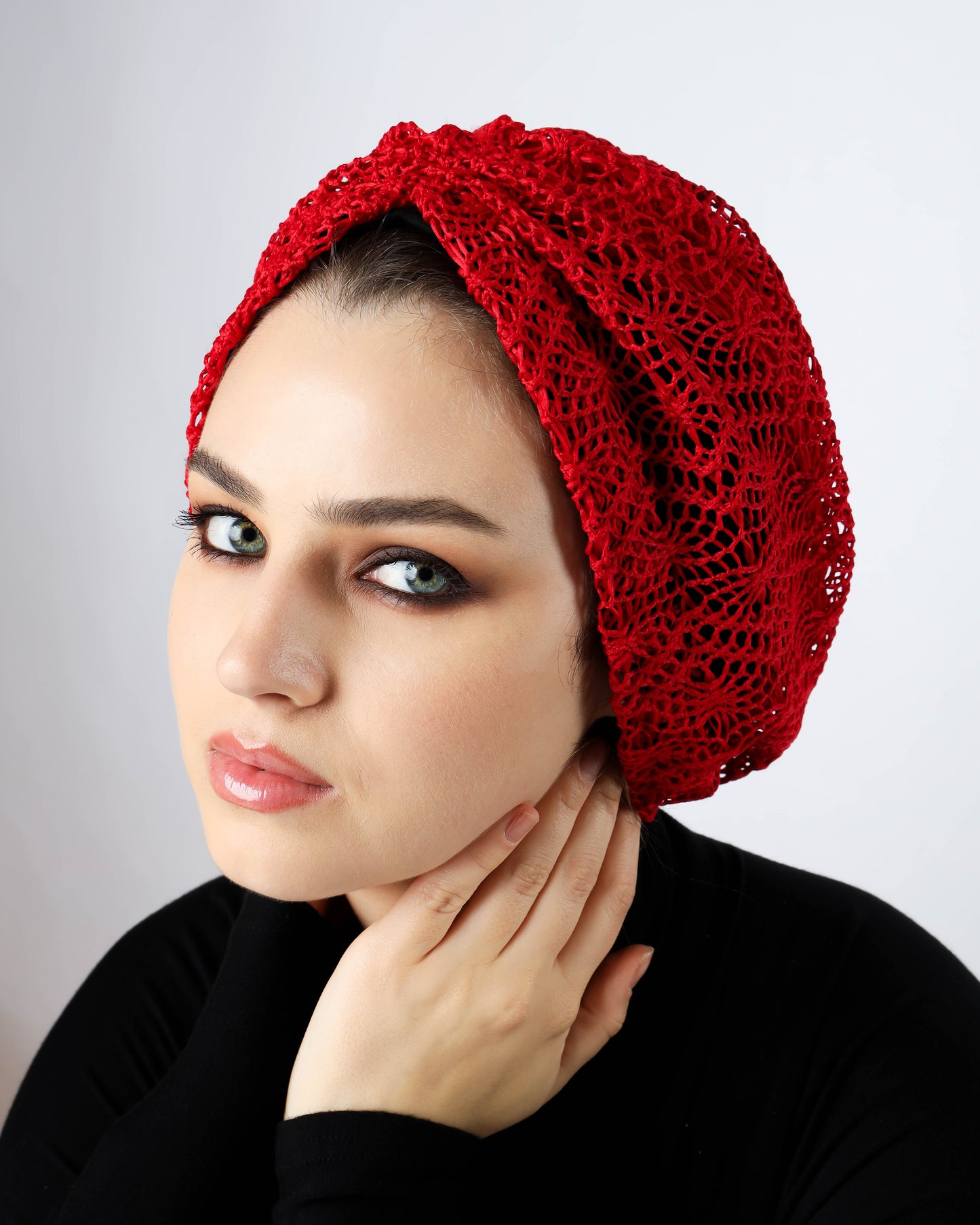 Red knitting Turban