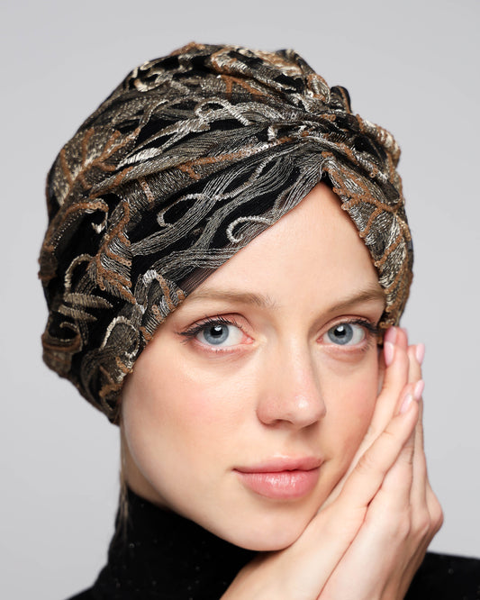 Elegant Golden Black Turban