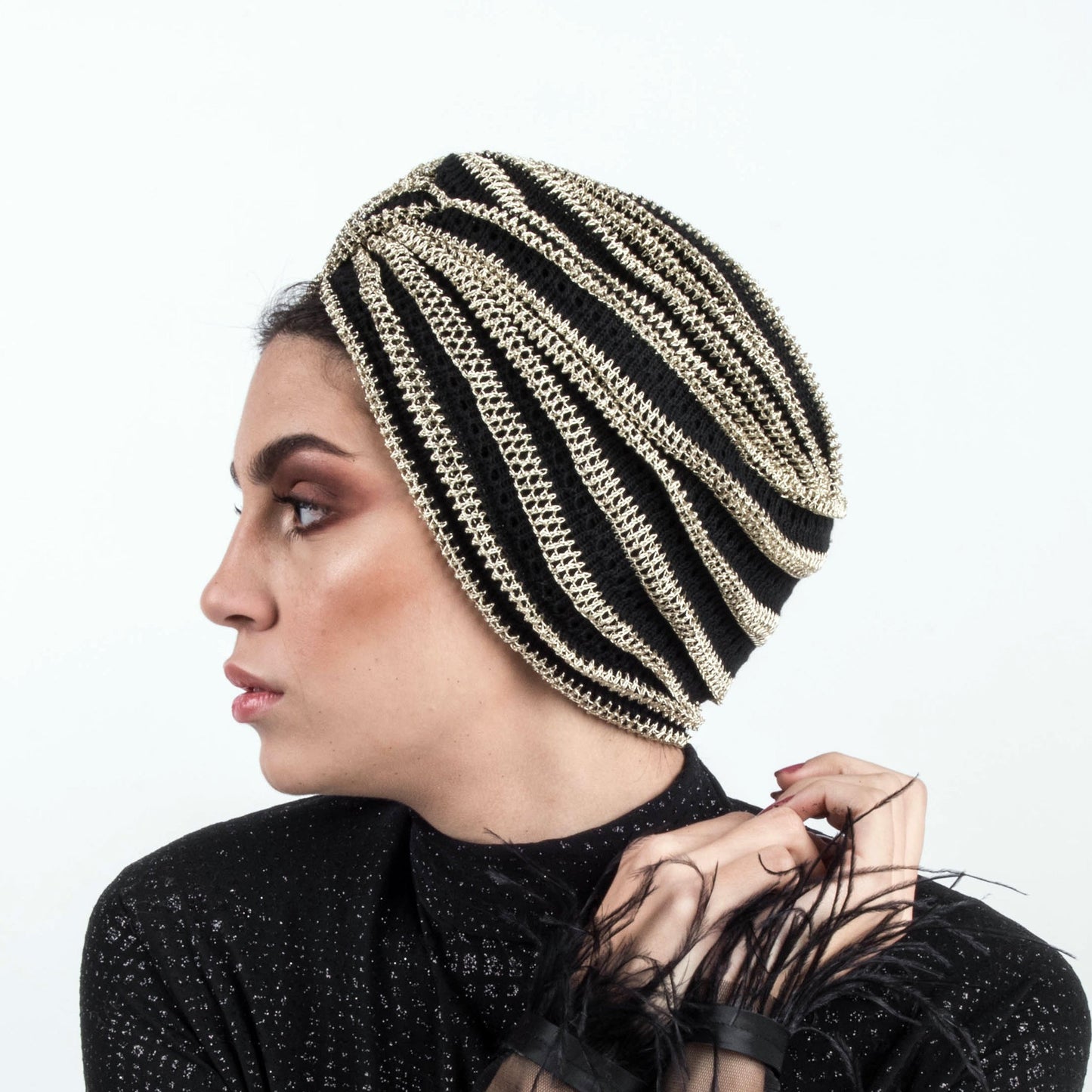 Golden Black Knitting Turban
