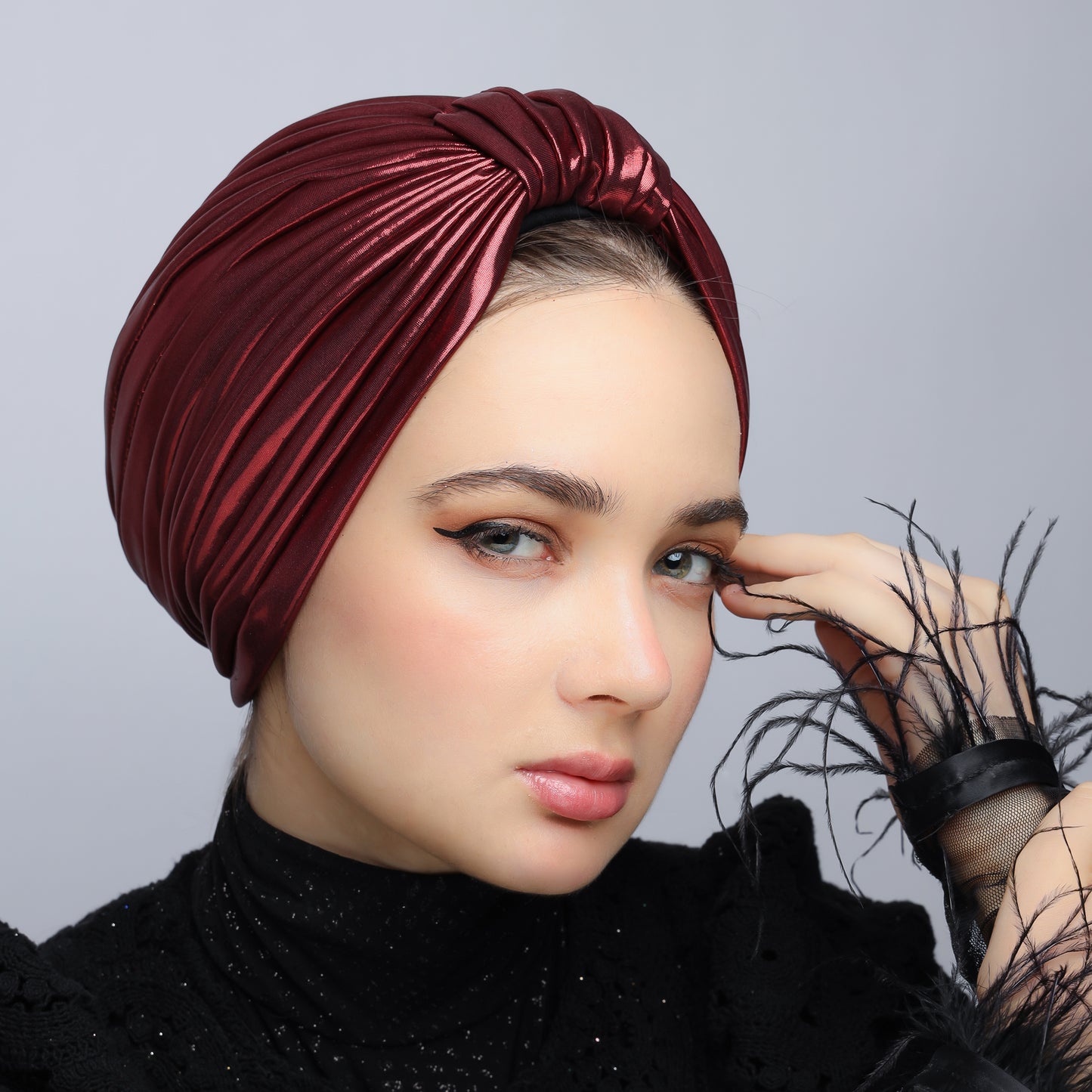 Metallic lame` lines turban